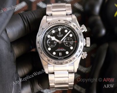 High Quality Replica TUDOR Black Bay Silver Stainless Steel Strap Black Face Dial Silver Bezel Watch 42mm
